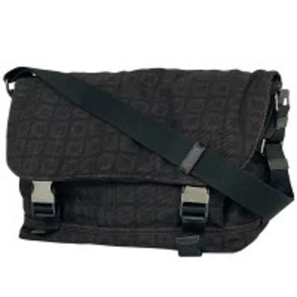 Prada Plate Shoulder Bag Messenger Black Brown